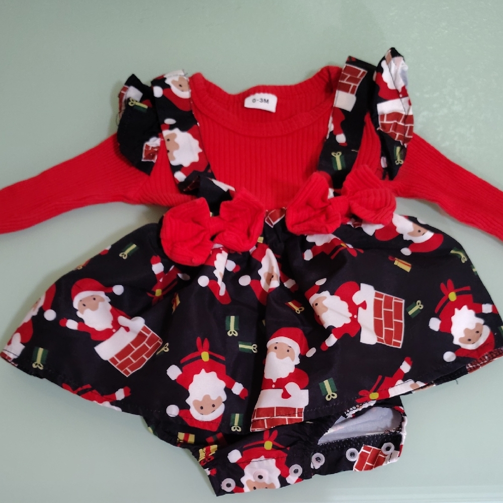 Festive Santa Baby Dress with Red Accents 0-3m
